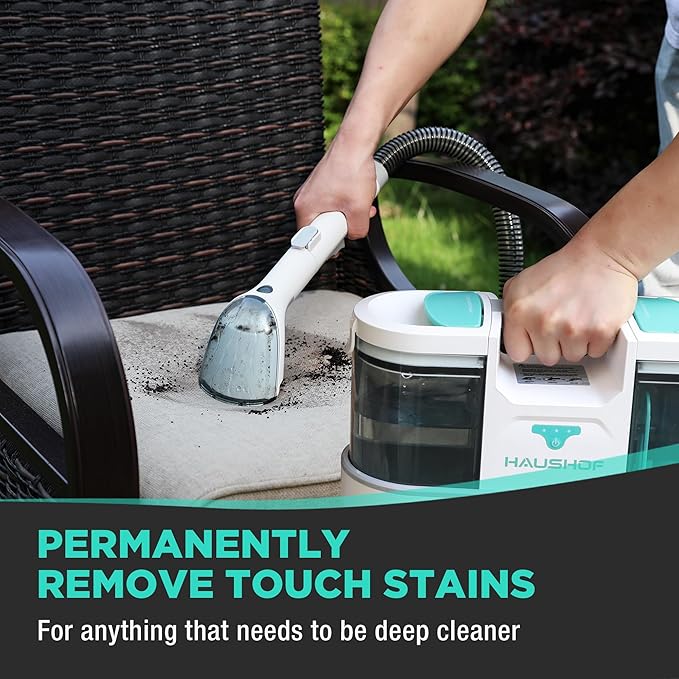 HAUSHOF Cordless Carpet & Upholstery Cleaner, Lightweight Deep Fabric Cleaner Machine with Brushless Motor & Powerful Suction for Pet Stains, Couch, Rug, Car Seats, Spot & Stain Cleaner Included