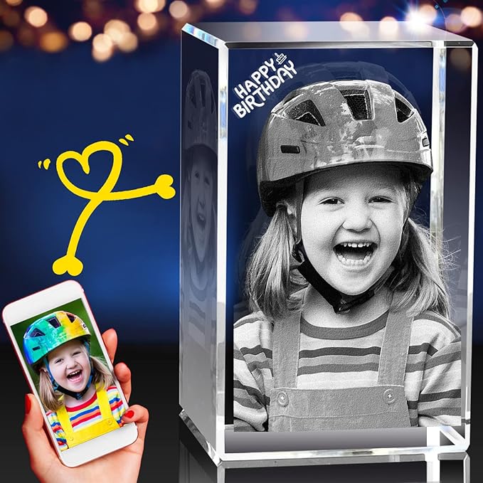 3D Crystal Picture Frame, 3.15 x 1.97 inches, Personalized Gift for Him, Her, Dad and Mom, Custom Picture Gifts for Birthday, Anniversary, Mothers Day, Memorial, Pet Lovers