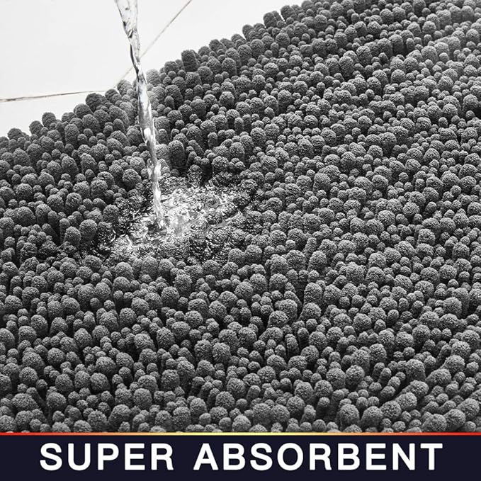 Walensee Bathroom Contour Rug Non Slip Toilet U Shaped Bath Mat (20x24, Grey) Water Absorbent Super Soft Shaggy Chenille Machine Washable Dry Extra Thick Perfect Absorbant Best Plush Carpet