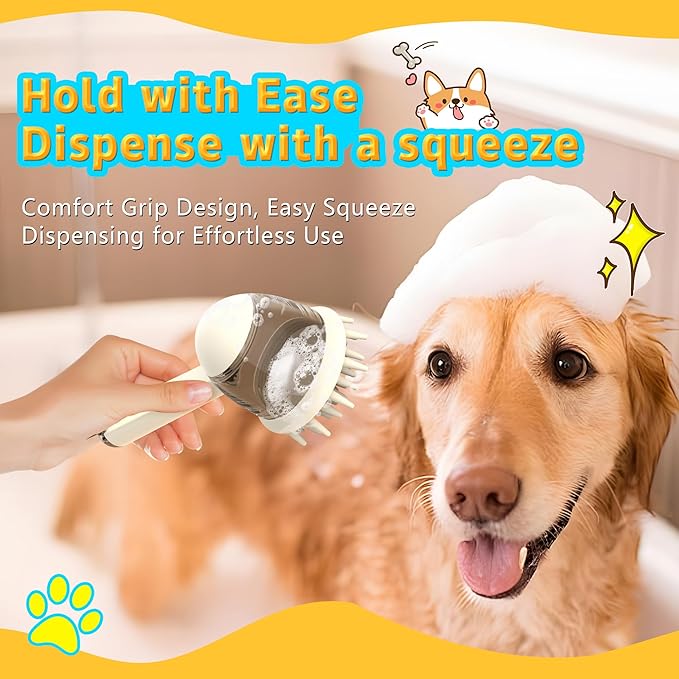 Pet Bath Brush, Dog Bathing Brush,Dog Grooming with Built-in Shampoo Dispenser, Pet Wash Brush for Bathing Dog Grooming Massage Brush for Long Short Haired Dogs Cats Shower Massage Brush(White)
