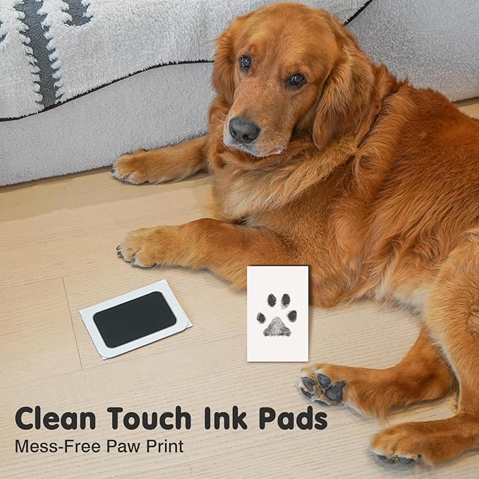 Inkless Paw Print Kit for Dogs,Cats & Babies - Clean Touch Dog Nose & Baby Handprint Kit,Mess Free Dog Paw Print Kit,4-Pcs Ink Pads & 2 Wooden Frames - Keepsake Gifts for Pet Lovers,New Moms