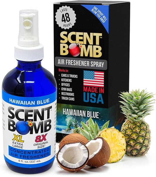 Scent Bomb Air Freshener Spray, Long-Lasting Odor Eliminator for Home & Car, Effective Deodorizer for Kitchen, Bathroom, Fresh Room Spray & Smell Neutralizer, Hawaiian Blue Scent
