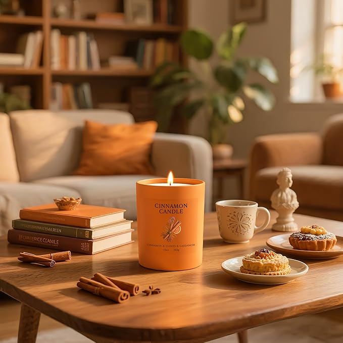NORVENCE Cinnamon Candle, Cinnamon Scented Candles for Women, 10oz Soy Candles with Bamboo Lid for Home Scented, Birthday Gifts for Women and Men, Hand-Poured Candle for Relaxation, Home Decor