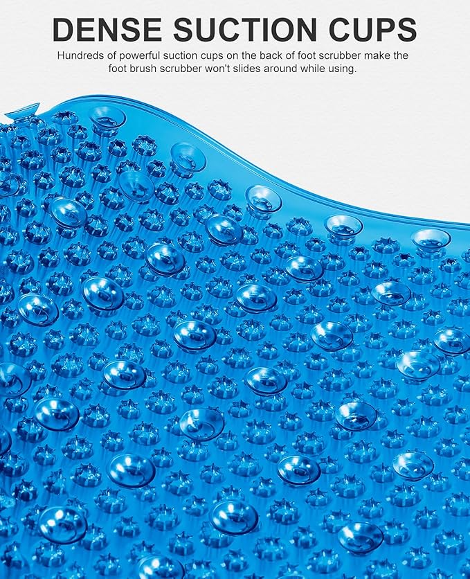 OTHWAY Non Slip Grassy Bathtub Mat : 25.6X13.4 inches Sturdy But Soft Bath Mat_Quick Drain Shower Floor Mat with Soft Bristles for Scrubbing Feet (Dark Blue)