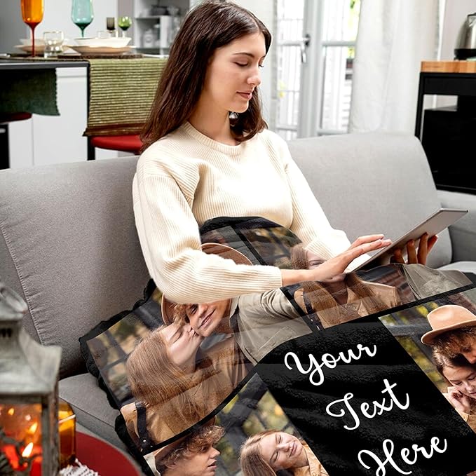 Ships Next Day Custom Photo Blanket for Mothers Day Personalized Thows Blanket with Picture Valentine Day Birthday Gift for Girlfriend Boyfriend Customized Gifts for Her/Him - Printed in USA