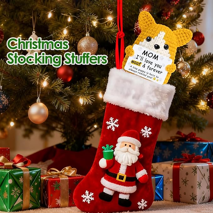 Mini Croche Corgi Mom Christmas Birthday Gifts from Daughter Son,Positive Crochet Puppy Gift for Dog Mom New Bonus Step Mama Mother in Law Present,Handmade Crochet Corgi Décor