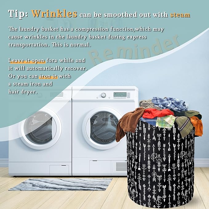 Black White Adventure Arrow Laundry Basket Foldable With Handles Tote Bag Oxford Cloth Funny Laundry Hamper Clothes Storage Bucket Toy Organizer 18.9" x 16.5" For Bathroom/Laundry/Bedroom