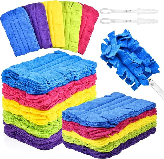 20Pcs Fleece Duster Refills, Reusable Dusters Compatible with Swiffer with 3pcs Handles, Washable Dusters Pads for Cleaning Ceiling Hardwoods Window Kitchen Floor 5 Colors