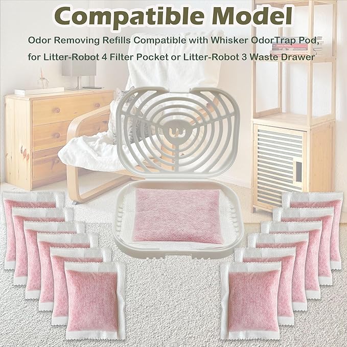 12 Pack Litter Box Deodorizer Refills Compatible with Whisker OdorTrap Pod, for Traditional Litter Boxes