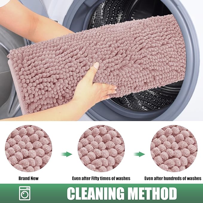 IM HOME Chenille Absorbent Outdoor Doormat 36" x 24", Washable Muddy Door Mats for Dog Non Slip Indoor Doormat Dog Mat for Muddy Paw Front Inside Doormats for Entryway Dusty Pink