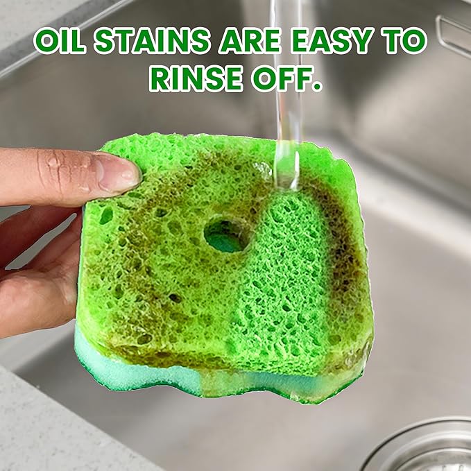 6-Pack Magic Cleaning Sponges with Suction Cups - Heavy Duty 3-Layer Dual-Sided Scrub Pads for Dishes, Stains & Kitchen Surfaces - Durable Non-Scratch Scouring Pads