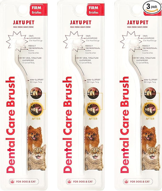 JAYU PET Dental Care Brush (Firm Bristles) 3ea - Resilient Dog Toothbrush, Cat Toothbrush for Tartar & Plaque Removal, Horizontal Head and S-Curved Body