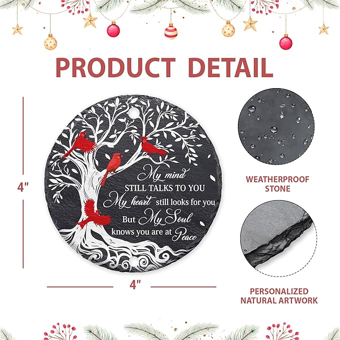 Hyturtle Cardinal Memorial Ornament - My Mind Still Talks to You 4" Stone Ornament - Sympathy Gift for Loss of Loved One - Memorial Hanging Home Decorations Ornaments Memorial 3