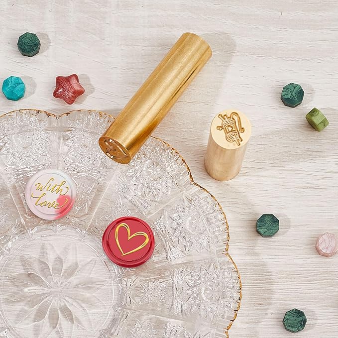 CRASPIRE 2 Sides Pattern Wax Seal Stamp 15mm Mini with Love Heart Soild Brass Wedding Valentine's Day Vintage Sealing Stamp for Invitations Envelopes Card DIY Craft Birthday Decorative Gift