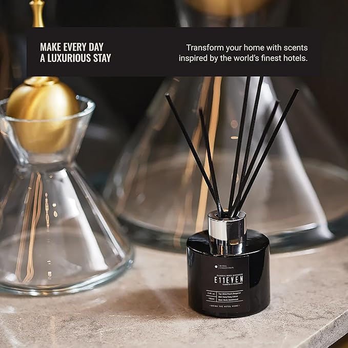 Hotel Collection - 24K Magic - Reed Diffuser Set - Luxury Aromatherapy - Lemon, Bergamot, Black Fig, Cedarwood, Amber, Musk & Blonde Woods - Essential Oil Diffusers - Shelf Decor - 100mL/3.5 FL oz