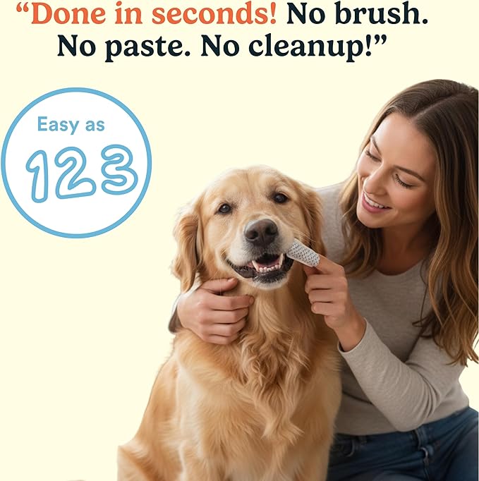 Jasper Dog Dental Wipes, Vet-Recommended All-Natural Finger Toothbrush Wipes for Dogs, Fresh Breath & Tartar Control in Seconds – No Brush and Toothpaste Needed, Unscented, 60 Count