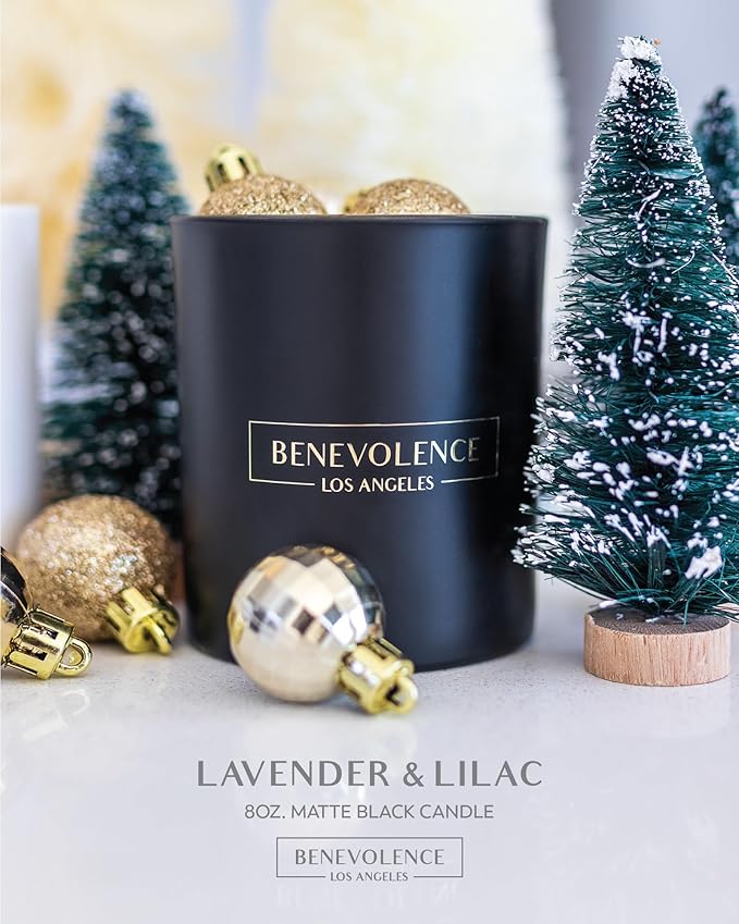 Benevolence LA Lavender & Lilac Scented Candle | Soy Candles, Black Candle for Home | Gifts for Women and Men | Home Fragrance | Aromatherapy | Bathroom Freshener | 8oz, 45 Hour Burn
