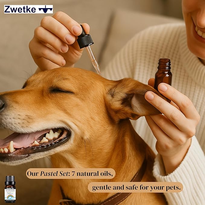 Premium Pet-Friendly Essential Oils Gift Set – 7 Natural Aromatherapy : Rose Chamomille Thyme Linanol Cardamon Helichrysum Lavender Violet Leaf – Safe for Dogs, Cats & Family – Relaxation & Diffuser