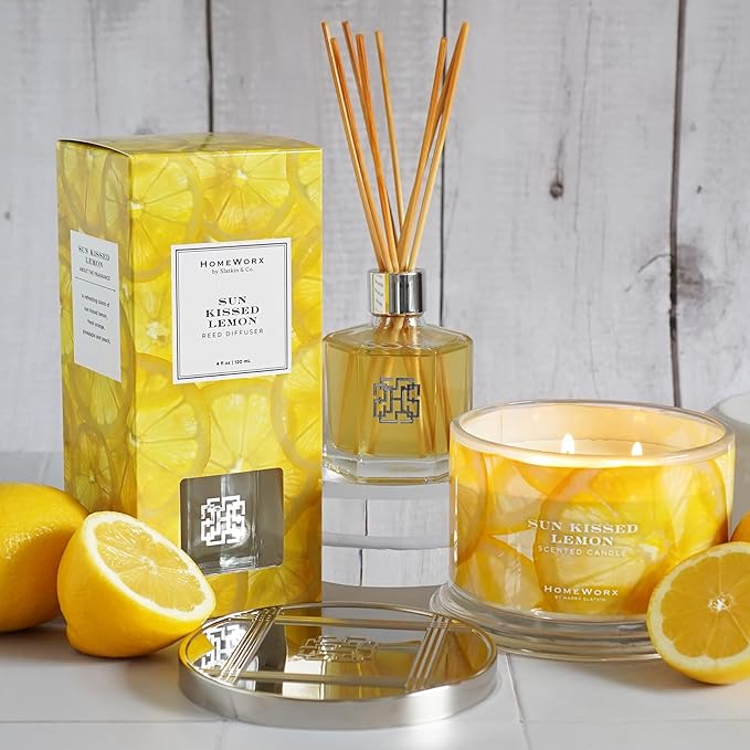 HomeWorx by SLATKIN + CO. Candle- Sun Kissed Lemon, 18 oz. 4-Wick Premium Scented Candle - 30-55 Hours Burn Time