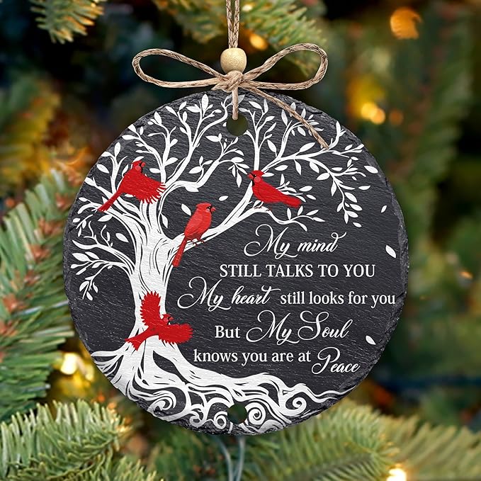 Hyturtle Cardinal Memorial Ornament - My Mind Still Talks to You 4" Stone Ornament - Sympathy Gift for Loss of Loved One - Memorial Hanging Home Decorations Ornaments Memorial 3