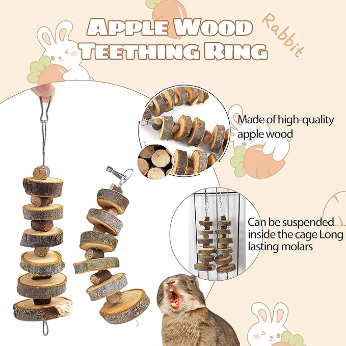 20PCS Bunny Chew Toys for Rabbits Teeth & a Rabbit Hay Feeder Bag, Natural Rabbit Toys & Guinea Pig Boredom Enrichment, Suitable for Bunny Hamster Guinea Pig Ferret Kitten