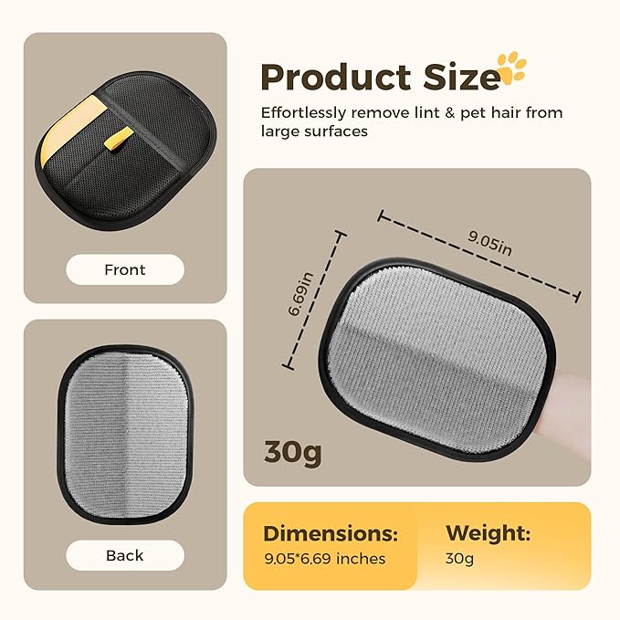 3 Pcs Electrostatic Pet Hair Removal Gloves with Bidirectional Bristle Design, Washable Reusable Cat Dog Hair Remover Grooming Glove Tool for Furniture, Bed Sheets,Car Seat (Yellow)