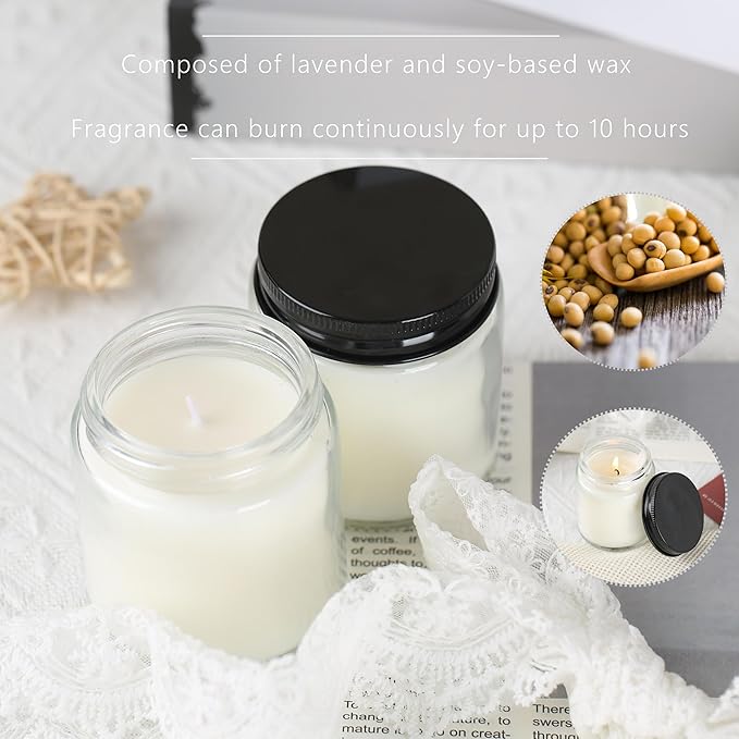 24 Pcs 4 Oz Mason Jar Candles, Lavender Scented Soy Candles Bulk Set for Stress Relief and Relaxation, Great Favors for Wedding, Christmas, Housewarming Gifts (Black-Lavender, 24)