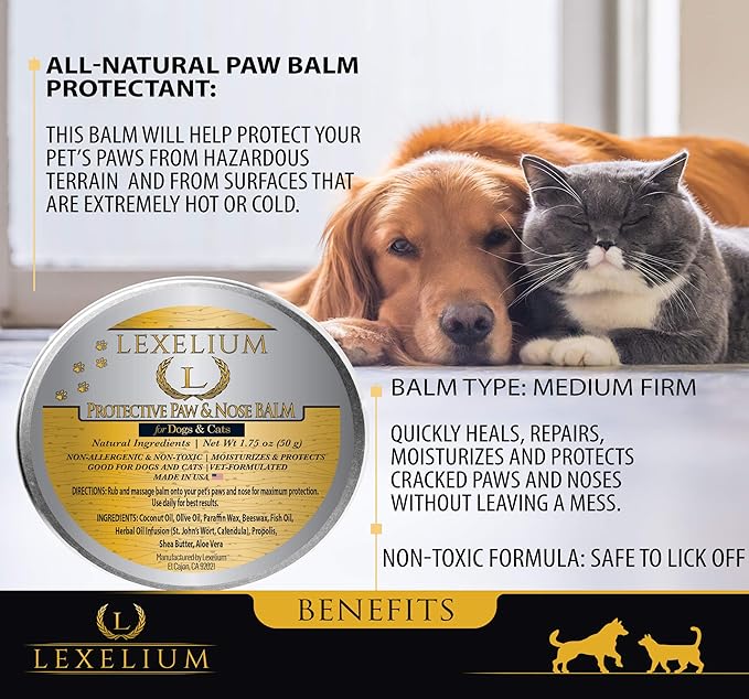 All Natural Paw Balm & Protection Wax for Dogs and Cats | No Toxic Ingredients | Medium Firmness | No Mess | Protects from Heat and Cold | 2 Oz