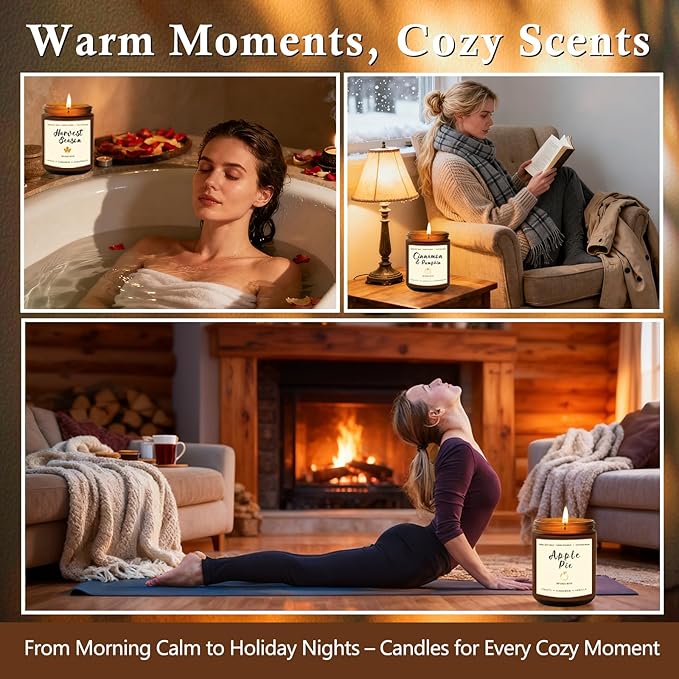 Holiday Candle Gift Set – Cinnamon Pumpkin, Apple Vanilla, Orange Jasmine Coconut, Cedarwood Spice – Long Lasting Soy Candles for Home, Thanksgiving & Christmas Gifts for Women