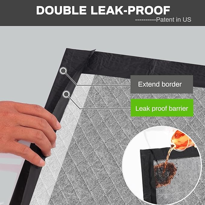 Charcoal Puppy Pads 28x34 Inches Extra Large Dog Pee Pads Odor-Control & Leak-Proof Disposable Pet Training Black New Edge-Wrapping Thicken Potty Pad for Dogs, Cats, Rabbits (50 Pieces)