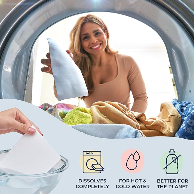 Miss Mouth's Messy Eater Laundry Detergent Sheets - 60 Loads Travel Friendly Detergent Sheets - Hypoallergenic, Sensitive Skin Safe, Pediatrician and Dermatologist Tested, Fragrance Free