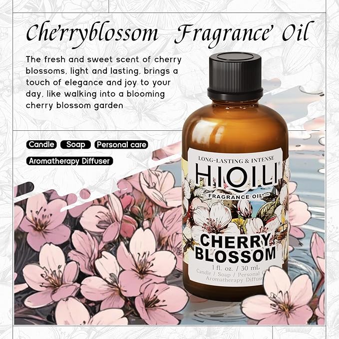 HIQILI Cherry Blossom Fragrance Oil, Floral Perfume Oil, Candle Scents for Candle Making, for Diffuser & Fresh Spray, Long-Lasting Scent - 1 Fl Oz