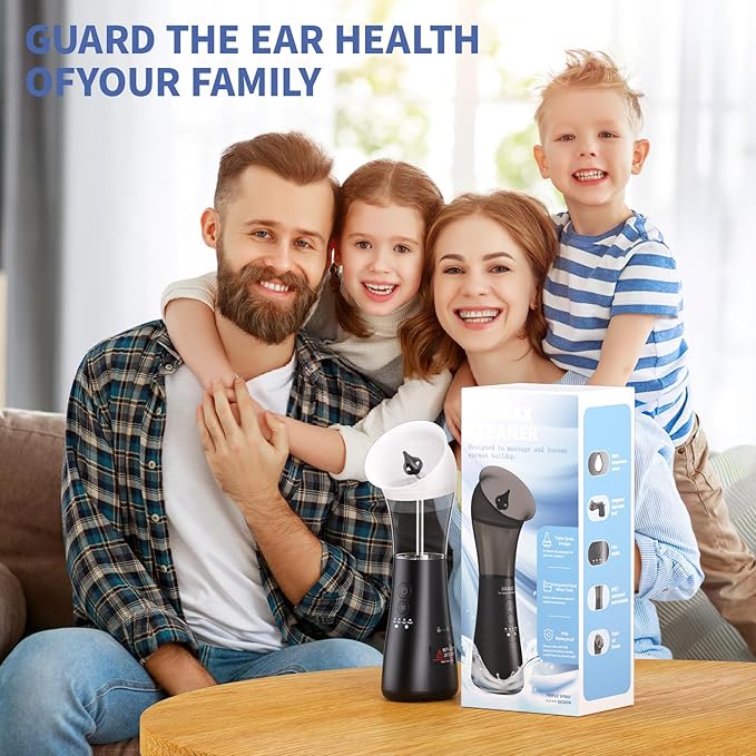 Upgraded Ear Wax Removal Kit, 4-Mode Electric Ear Cleaner - IPX7 Waterproof, Earwax Cleaning Kit with Water Temperature Sensor, 2in1 Waste Tank Design for Home Use（White）