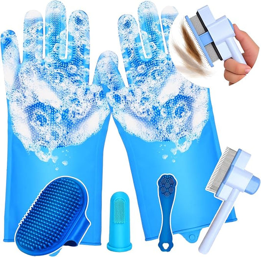 nooepc 6PCS Dog Washing Gloves Pet Grooming Gloves Dog Bath Supplies Dog Bath Brush Silicone Gloves for Dogs and Cats Bathing Dog Comb Dog Toothbrush