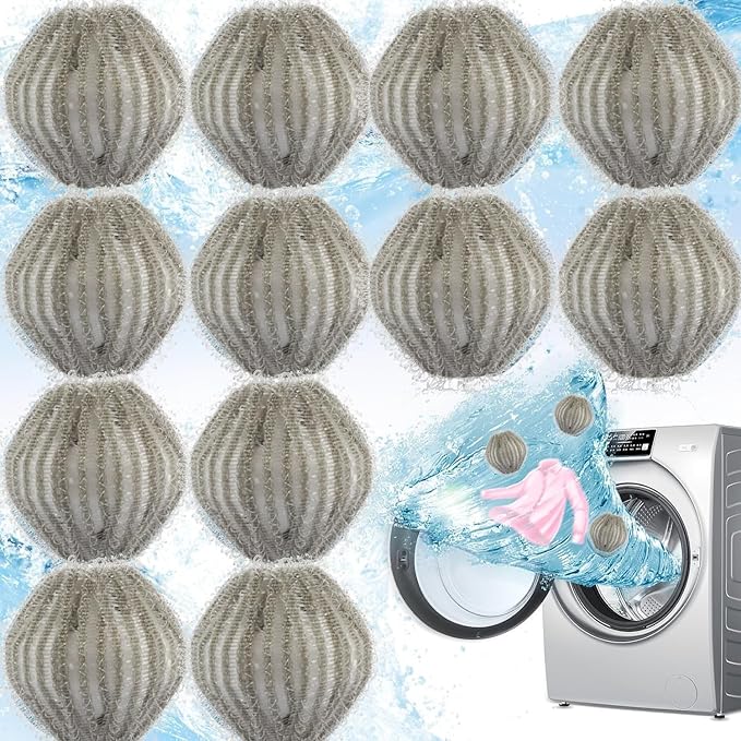 Upgrade 12 PCS Pet Hair Remover for Laundry, Reusable Dog & Cat Hair Remover for Laundry, Washing Machine Pet Hair Catcher for Clothes, Bedding, Gentle on Fabrics (Gray)