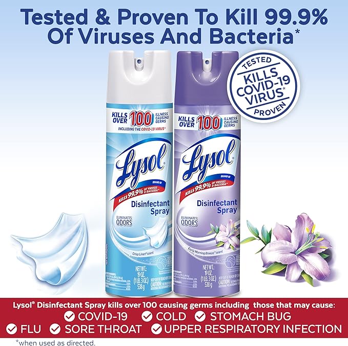 Lysol 2x19oz Crisp Linen + 2x19oz Early Morning Breeze Disinfectant Spray Bundle