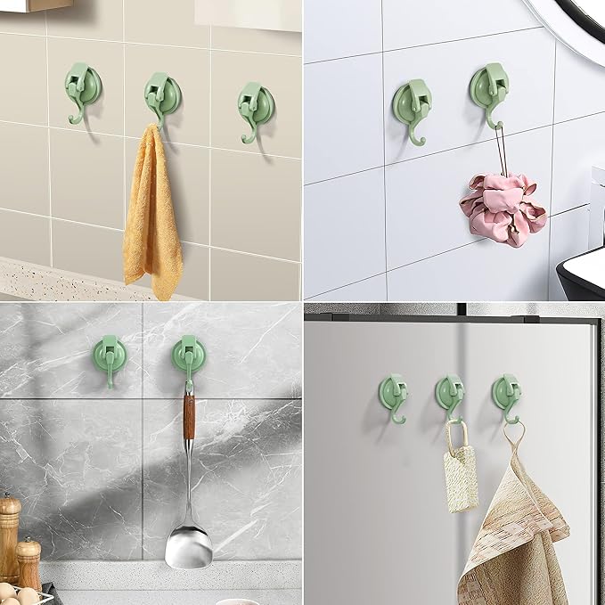 Heavy Duty Vacuum Suction Cup Hooks, Pastel Green Plated Polished Super Suction for Kitchen Bathroom, 2 Pack