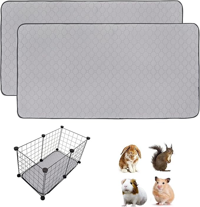 2 Pack Guinea Pig Cage Liners, 12'' X 24'' Washable Guinea Pig Pee Pads, Non Slip Reusable Super Absorbent Guinea Pig Training Mat Bedding Fleece for Small Animals Hamster Rabbit Chinchilla Rat