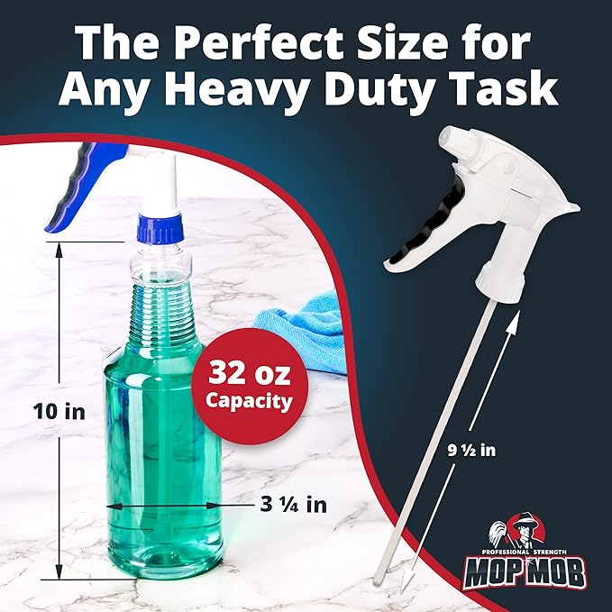High Output, Leak Proof 32oz Spray Bottle 3 Pack - Spray Heads Included. Clear, Heavy Duty 32 Oz Plastic Sprayers for Mixed Chemicals, Bleach and Liquid Cleaner. Best Home Cleaning Supplies