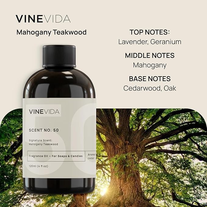 VINEVIDA Mahogany Teakwood Fragrance Oil for Cold Air Diffusers - 16 Fl Oz - Essential Oils for Diffuser Oil Refill & Air Freshener Room Spray