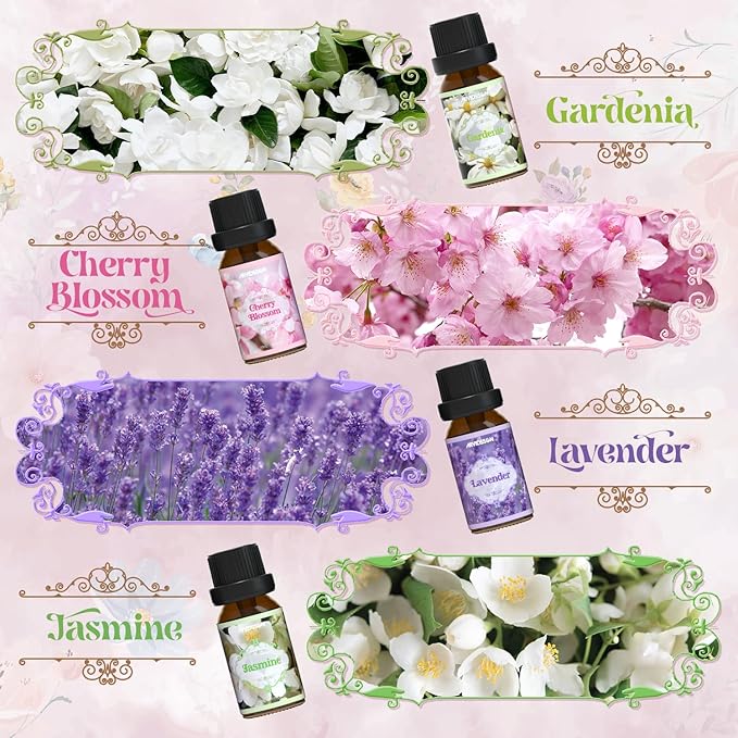 Floral Essential Oils Set, ARVIDSSON Natural Flower Essential Oil for Diffuser, Fragrance Oils for Candle Making, Lavender, Rose, Cherry Blossom, Jasmine, Gardenia and More, Gift for Women