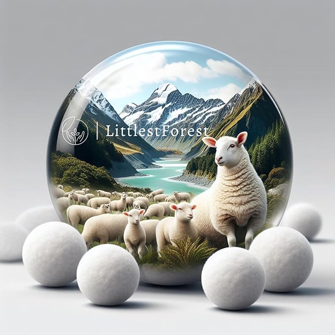 Wool Dryer Balls, Laundry Reusable Anti Static Natural Fabric Softener. Organic XL Hypoallargenic Made with 100% New Zeland Wool. Pet Lint Hair Catcher Helper