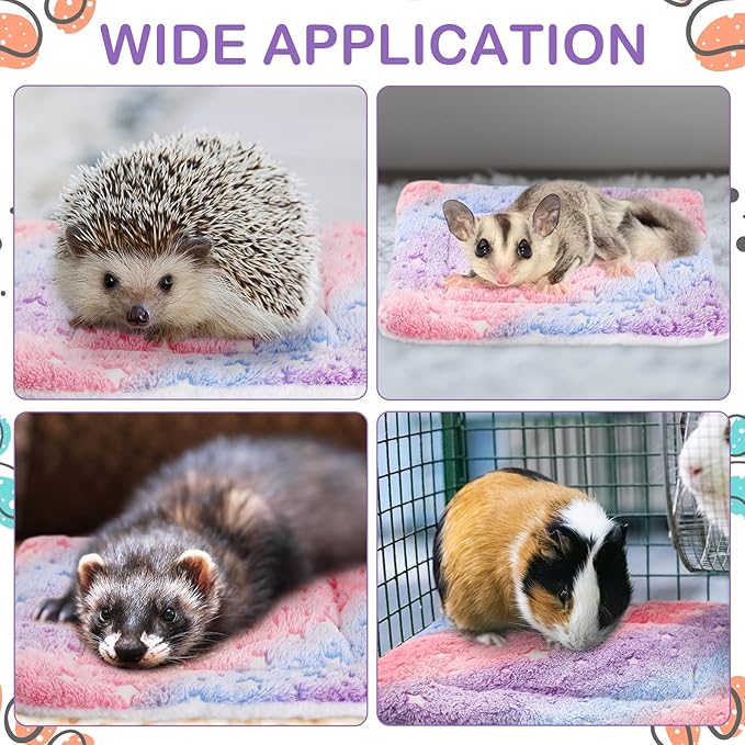 Haull 4 Pcs Waterproof Guinea Pig Bedding Winter Guinea Pig Bed Plush Cage Liners Soft Dog Cat Mat Reversible Winter Cozy Animal Pee Pad Hamster Bed Mat for Bunny(Colorful Star,13 x 10 Inch)