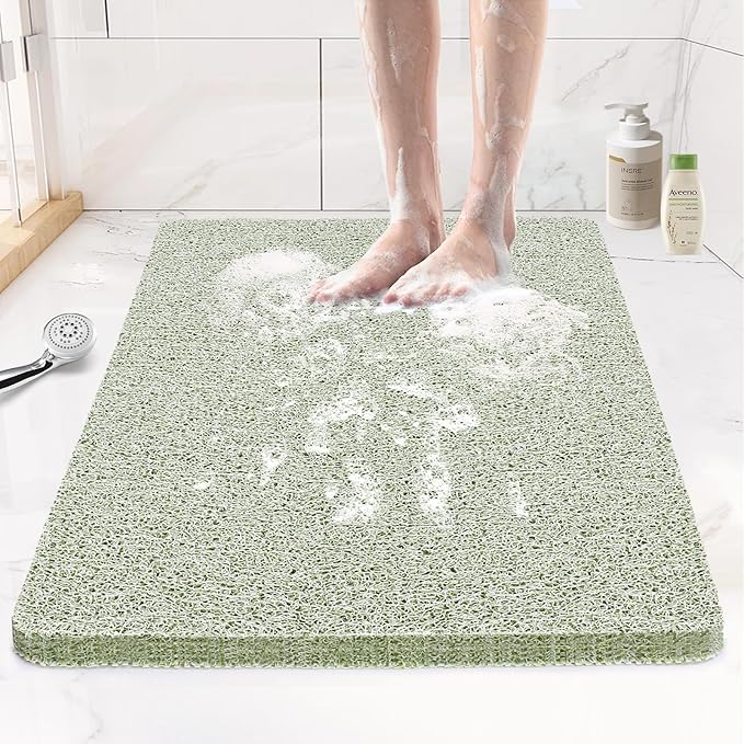 Joyhalo Shower Mats for Showers Anti Slip for Elderly, 32'' x 24'' Non Slip Bath Mat for Inside Shower, Bath Tub Mats for Bathroom Non Slip for Shower, PVC Loofah Bathroom Mats, Mint Green