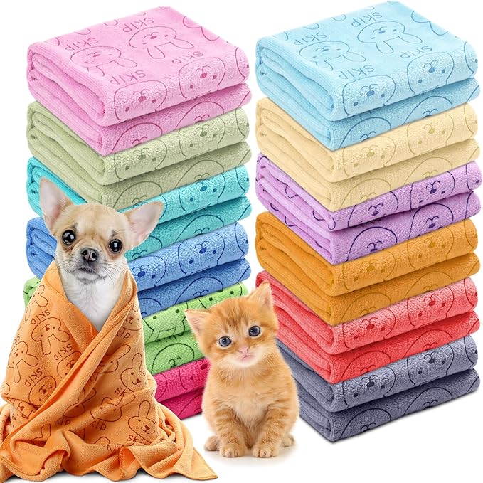 Irenare 12 Pcs Dog Towels Microfiber Pack Bulk, 20 x 40 inch Quick Drying Absorbent Pet Puppy Towels for Drying Small Puppy Dog Cat Pet Kitten Grooming Bathing Shower Travel Supplies
