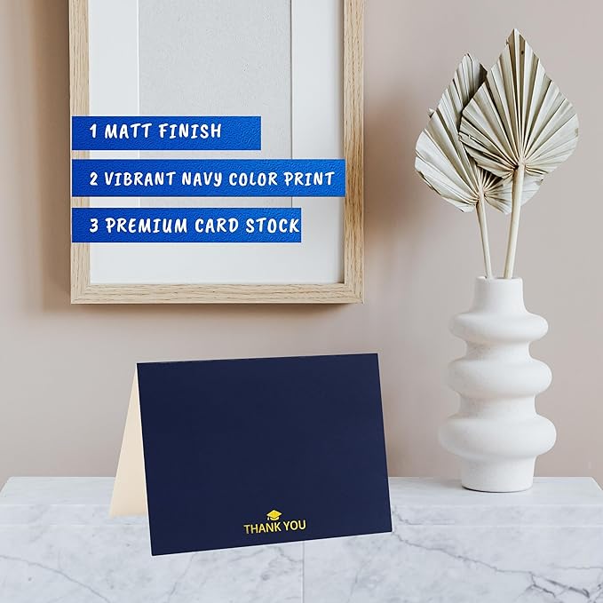 100 Bulk Navy Graduation Thank You Cards with Kraft Envelopes and stickers - 4 Minimalistic Designs Blank Thank You Notes with Envelopes navy blue Graduation cards