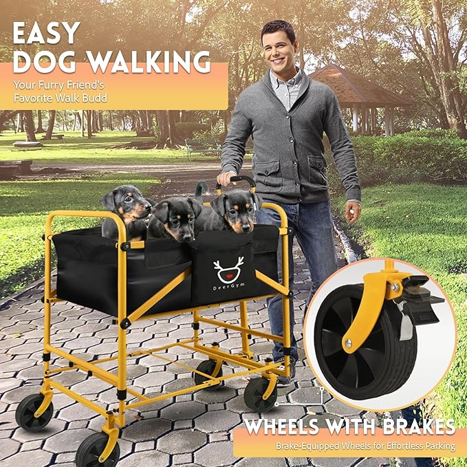 2-in-1 Dog Bathtub and Dog Stroller, Portable Dog Bath and Pet Stroller for Small and Medium Dogs (5-55 lbs) and Cats, Four-Wheel Bathing Cart with Brake