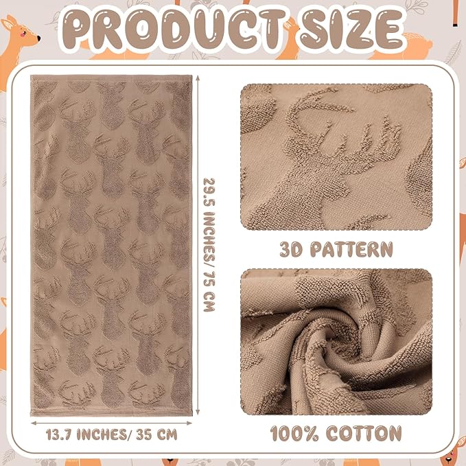 2 Pcs Deer Hand Towels for Bathroom, Rustic Cabin Elk Moose 100% Cotton Absorbent Jacquard Weave Brown Decorative Towels for Bathroom Kitchen Decor Gift, 13.7 x 29.5 Inch