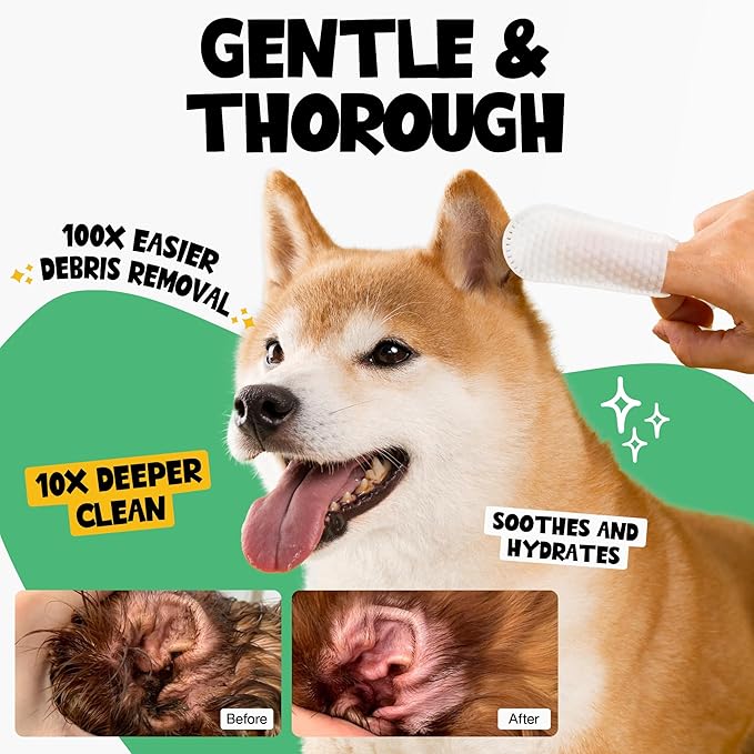 Dog Ear Cleaner Wipes 100 Counts - Pet Ear Wipes to Remove Wax, Dirt, Relieve Ear Itching & Inflammation for Dogs & Cats