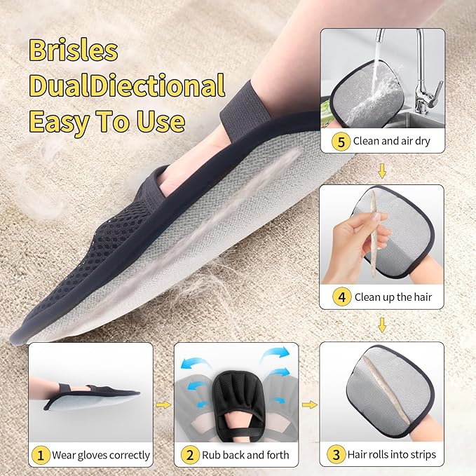 2 Pcs Pet Hair Removal Glove, 2025 Upgraded Five-Finger Electrostatic Grooming Tool for Cats & Dogs, Reusable Magic Fur Remover for Furniture, Car, Couch & Clothing, Essential Pet Grooming Supplies